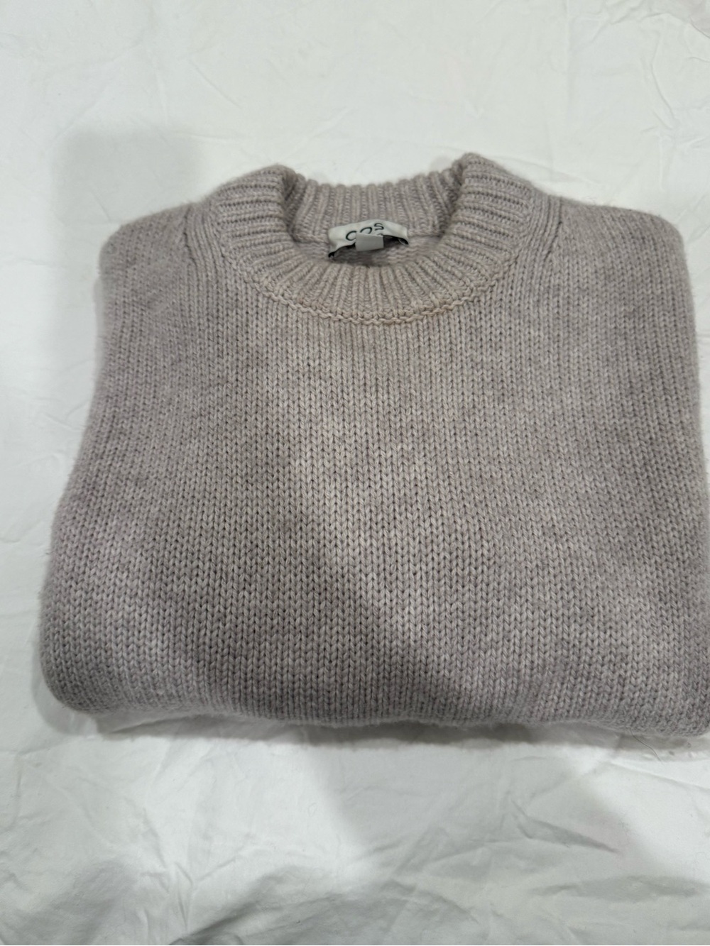 COS Relaxed Ribbed Crewneck Sweater in Pale Taupe - Picture 3 of 3